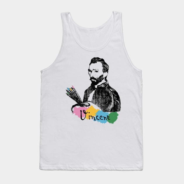 Vincent Van Gogh Black And White Portrait Tank Top by okpinsArtDesign